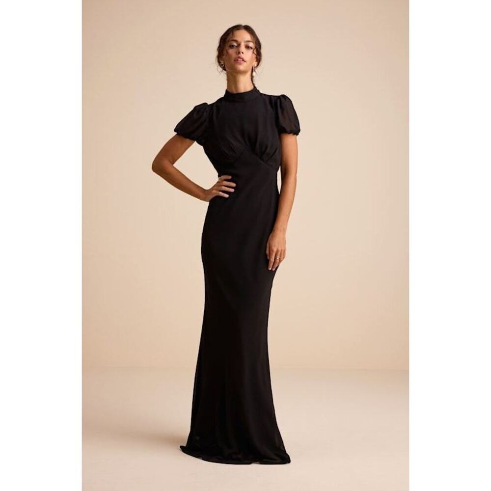 Lulus Langley Black Backless Maxi Dress - Size M NWT